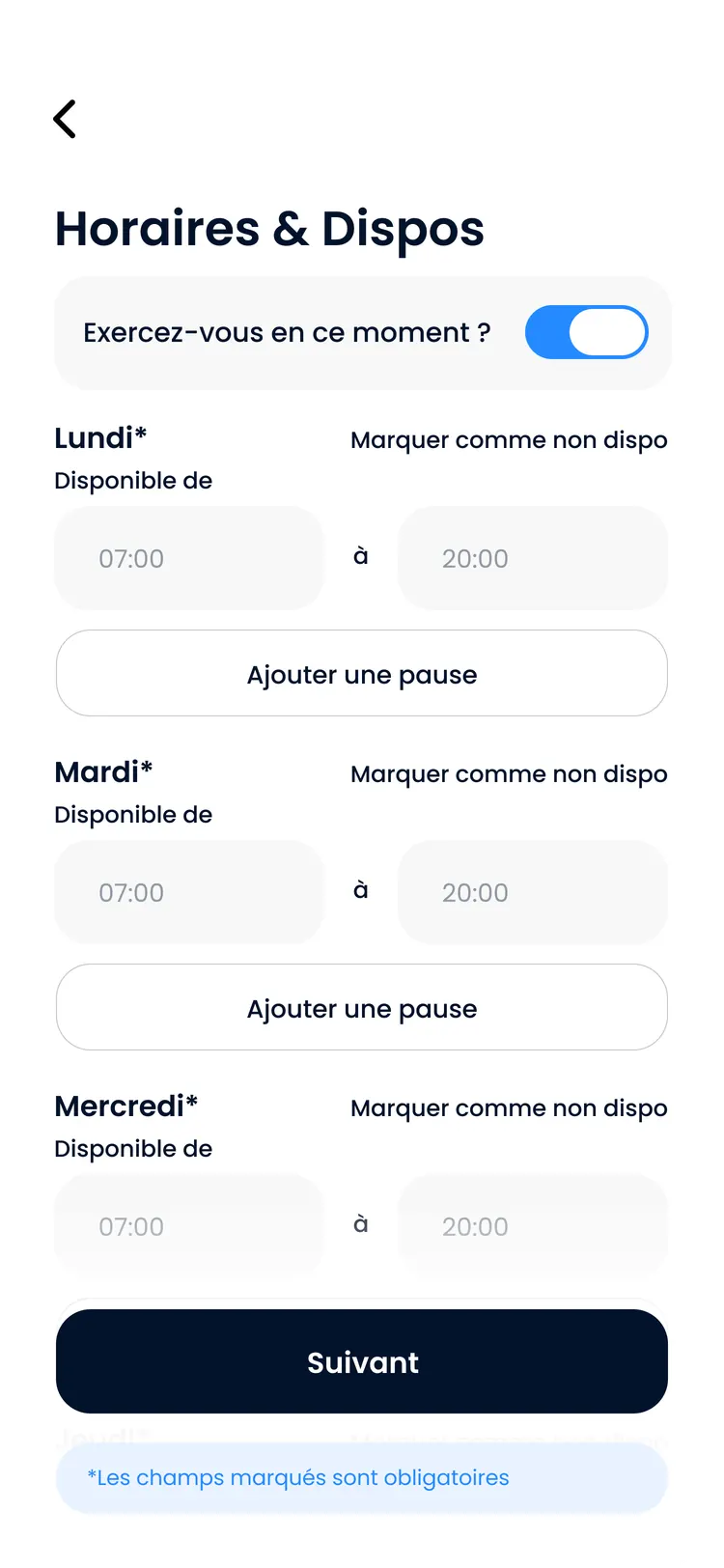 Maquette du package Horaires & Disponibilités